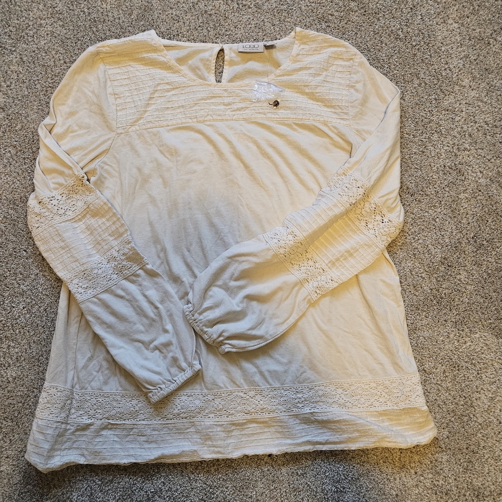 LOGO by Lori Goldstein Long Sleeve Tunic with Crochet Detail- NWT